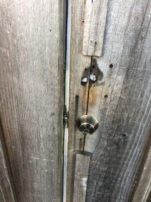 Customer Gate antique finish dead bolt lock installation After many Modifications.