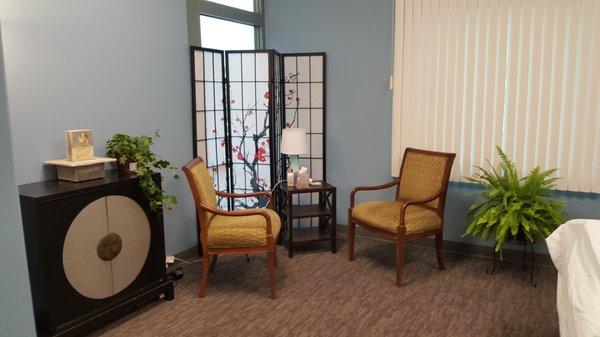 My treatment room; we sit here during the initial diagnosis and lifestyle review session; also during follow up appointment check in.