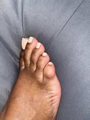 My pinky toe was not polished all the way.