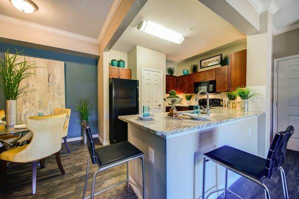 Model Kitchen Breakfast Bar at Callista Hill Country Apartments in Austin TX