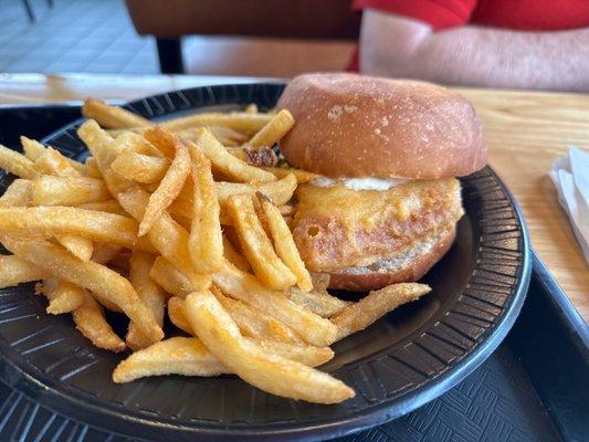 Fried cod sandwich with french fries