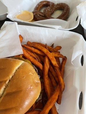 Bourbon burger with sweet potatoes my fav meal