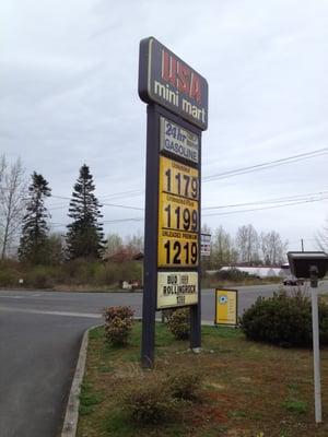 generally, about 20 cents per litre cheaper than across the border in Canada