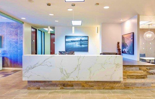 The reception desk at 17011 Beach Boulevard, Suite 900 Huntington Beach, CA 92647