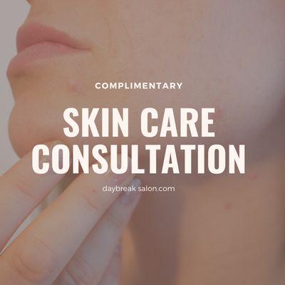 Complimentary skin care consultations closeup of woman's face and chin