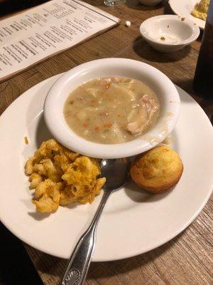 Chicken and dumplings, Mac n Cheese