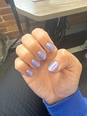 lilac chrome dip manicure