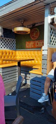 Empty booth on packed rooftop