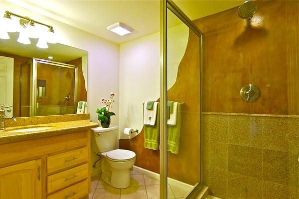 The master bathroom is a great place to wash away all your stress.