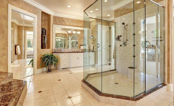 Bathroom Remodeling with walk-in shower and tile floors.