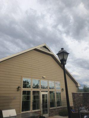 Open attic vent above the swimming pool.