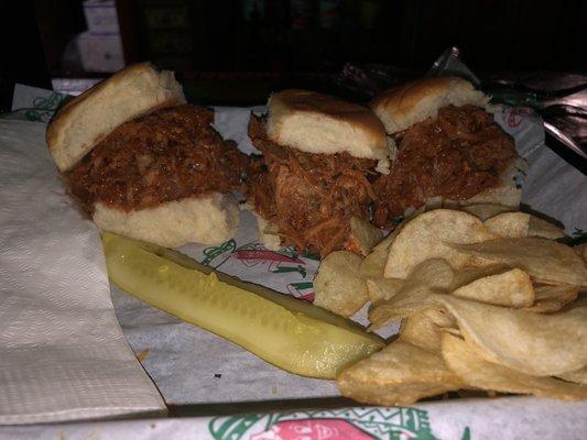 Spicy Hawaiian pulled pork sliders... I wasn't a fan,  Knut hubby liked it. Tasted better with their (cilantro?) ranch dressing