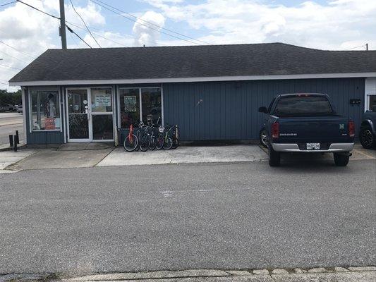 The Entrance to The Pedal Shop Faces the Sidestreet