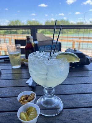 The perfect marg with ranch and atomic pickles on the patio