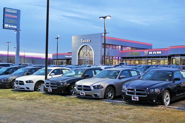 Texas Dodge Chrysler Jeep Ram located across from Westgate Mall and right next to Cavender's in Amarillo, Texas.