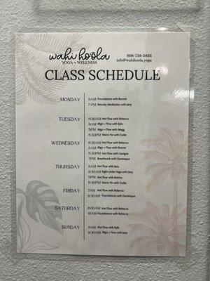 Class schedule 8/2022