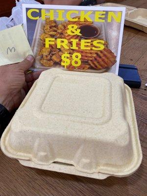 Chicken and waffle fries - in a cardboard box (box is empty due to hungry photographer)