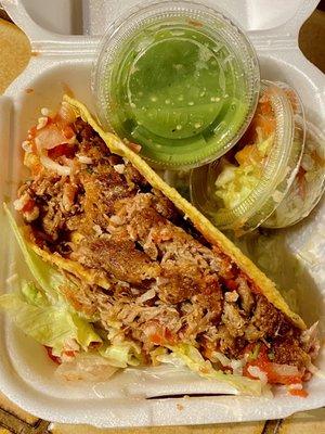 Amazing carnitas crispy taco to go!  The BEST CARNITAS EVER!