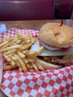 Silver bullet burger and fries