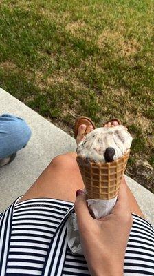 Single mackinaw island fudge in a waffle cone