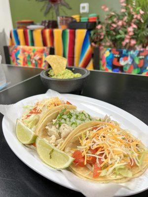 3 Corn tortilla tacos  and guacamole