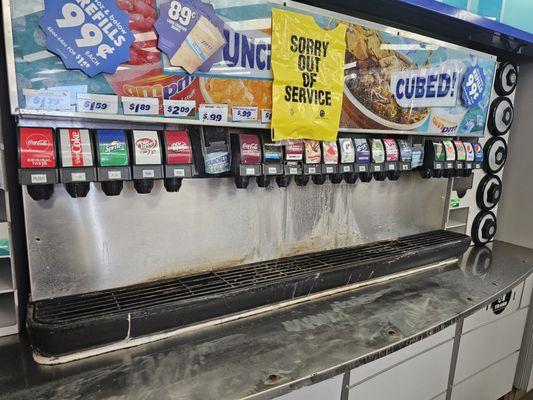 The disgusting and out of order soda fountain. It has sat and dripped and stagnated for over 6 months.