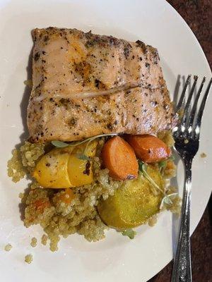 This is half of the salmon dish with veggies and quinoa.