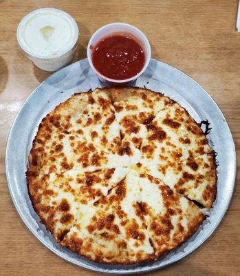 Cheese pie with marinara sauce and ranch