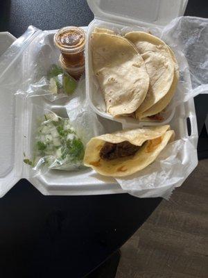 Barbacoa taco on flour tortilla and chicken taco with corn tortilla slow cooked to perfection.