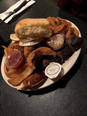 Here's an aerial view of my meal. I ordered their 'scrap plate', a little bit of everything.  I think it weighed more than me. Yummy!