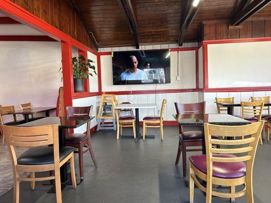 Inside restaurant with large television