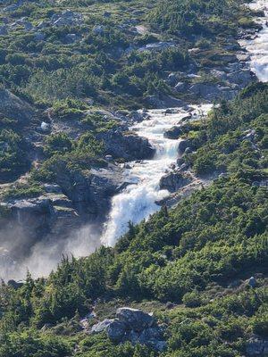 International Falls- sits on the physical border between Alaska and Canada