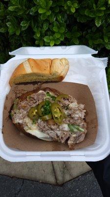 Cheese steak loaded baked potatoe.