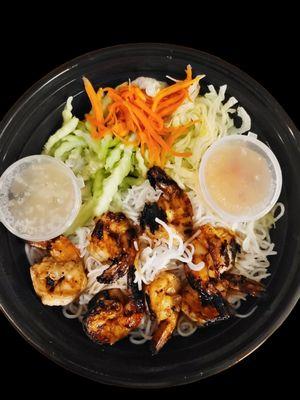 Grilled Shrimp atop vermicelli noodles