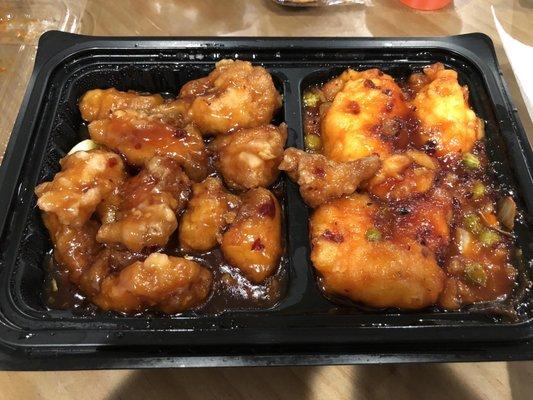 04/24/2021 - H5. Dragon and Phoenix $13.55 (1/2 General Tso's Chicken 1/2 hot & spicy shrimp) chicken was dry & more batter than shrimp. Meh