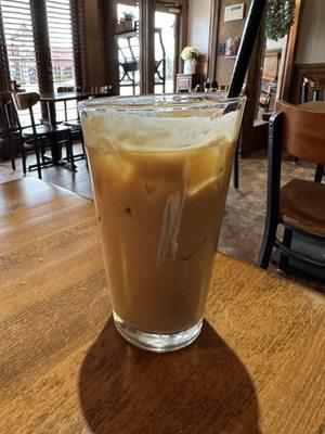 Vanilla iced latte. Yum even on a chilly morning.