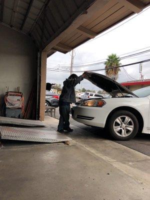 Checking out the car