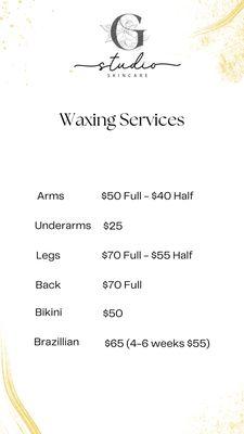 Waxing services and prices