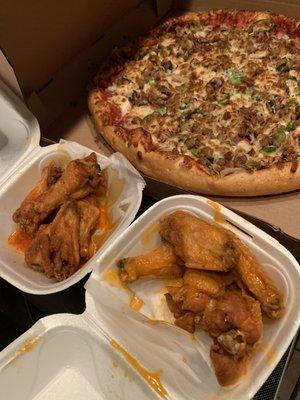 Wings and pizza