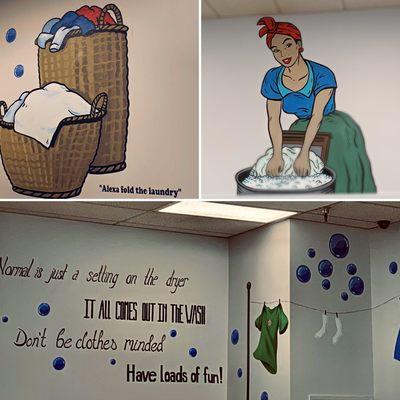 New paint and murals to brighten up the laundromat