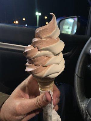 Half chocolate/half vanilla cone for 2.69