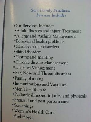 List of Services as posted.