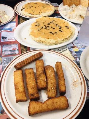 French Toast Sticks, Chocolate Chip Pancakes