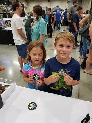 This pair of twins loves AJ's Reptiles and their free stickers.