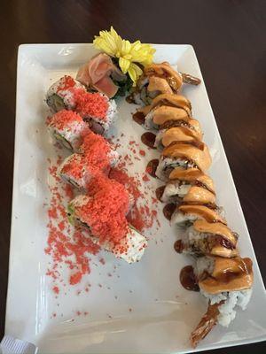 On left - California Crunch Roll  On right - Tempura Shrimp roll