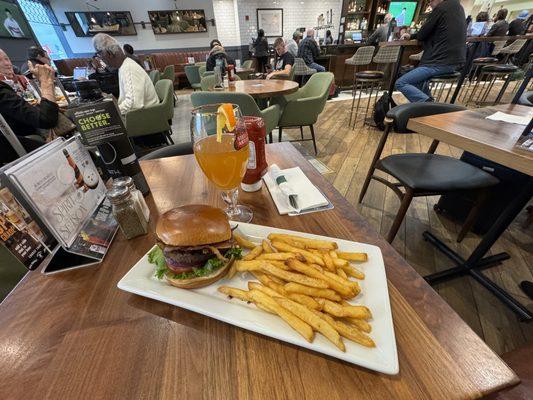 BBQ burger & fries $16ish. not bad for airport food