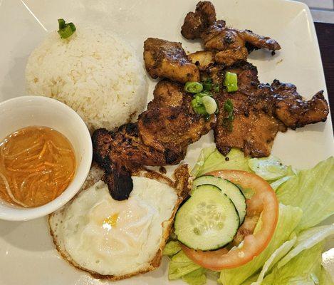 Grilled Chicken over Rice with fried egg