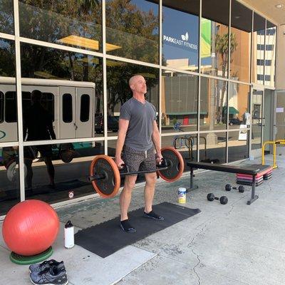 Fitness studio gym Long Beach, CA | Our fitness studio gym in Long Beach, CA has moved outdoors, and is situated with shade.