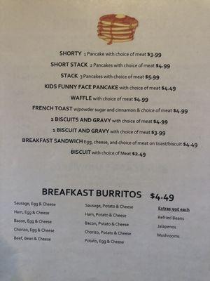 Breakfast menu