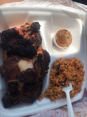 Jerk chicken with red beans and rice